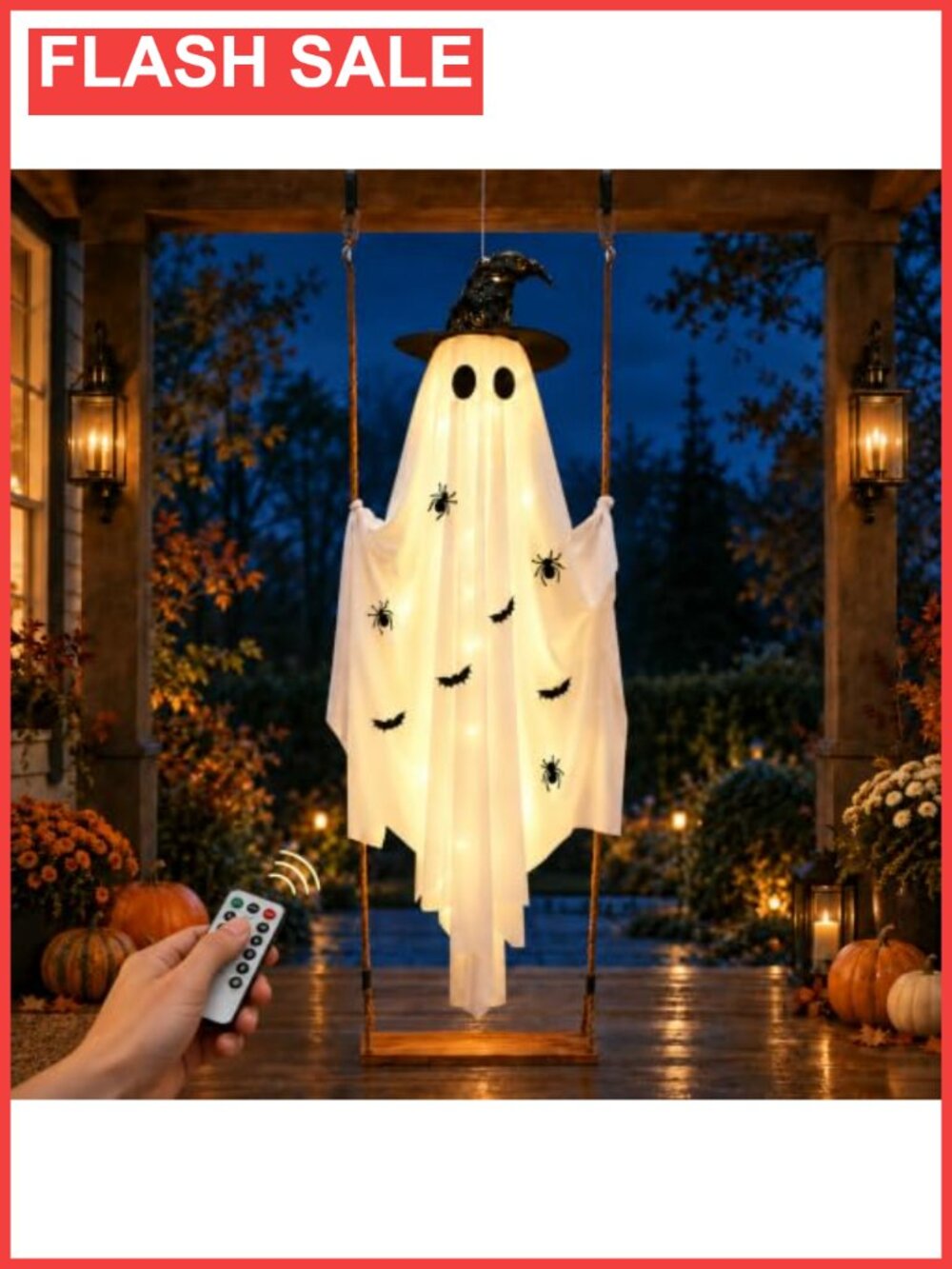 5.9ft Lighted Halloween Hanging Ghost Outdoor Decor with Remote Timer